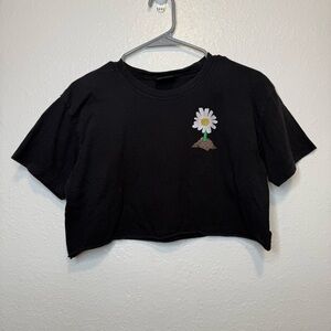Empyre Thrashed Black Crop Top Flower and Skeleton Hands In Our Hands Size Small